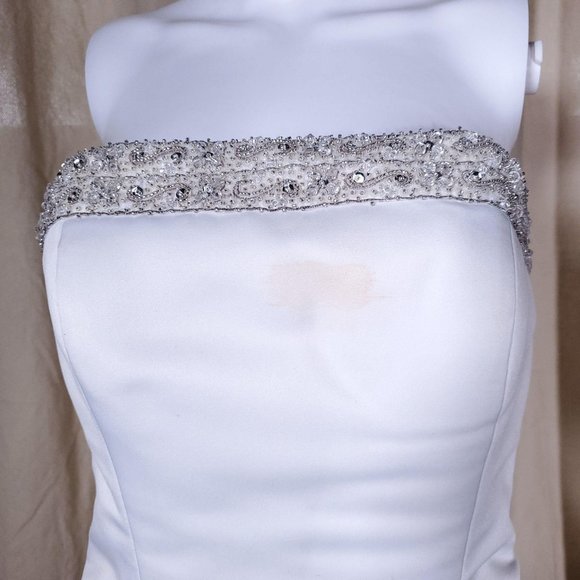 Vintage 80s train length beaded strapless wedding - Picture 3 of 11